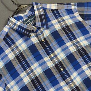 Ralph Lauren Shirt Mens 2XB Blue Plaid Cotton Classic Fit Short Sleeve Button Up